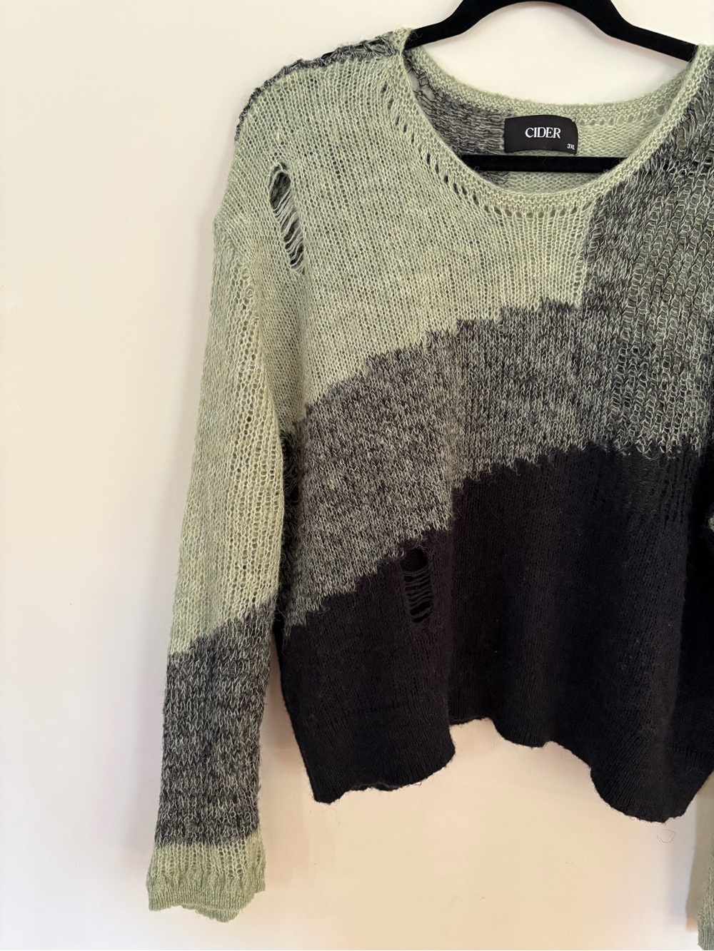 Cider Distressed Colorblock Knit Sweater
